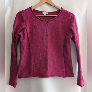 Sundance Homestead Henley Cotton Silk Blend Pink Knit Pullover Sweater Top PL